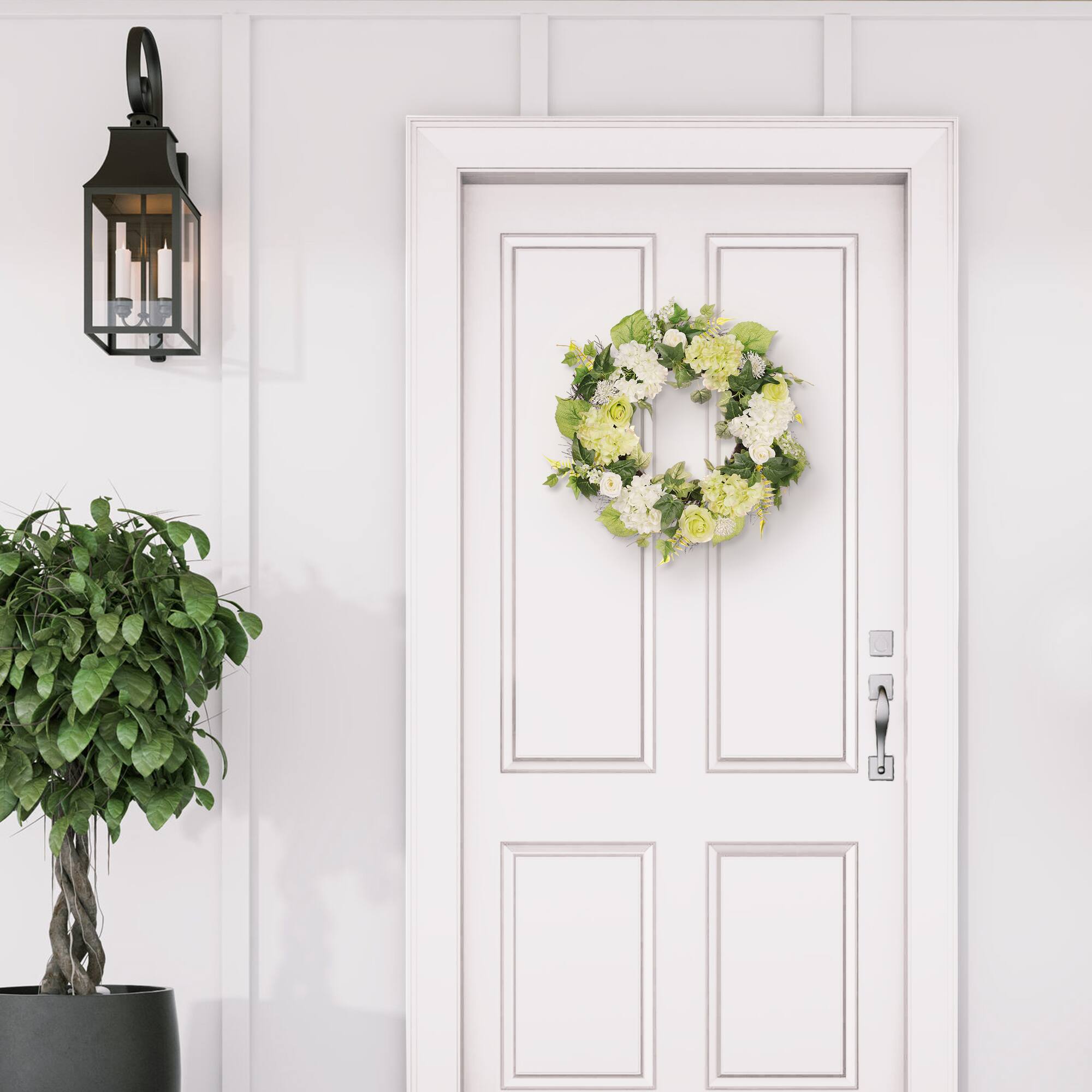 24" White Spring Hydrangea & Rose Wreath